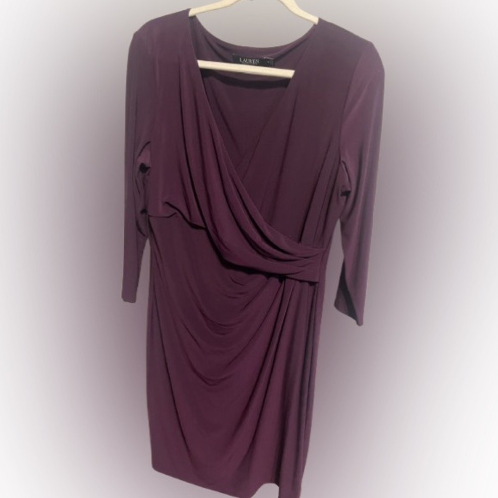 Ralph Lauren Red Asymmetrical Ruched Sheath Dress